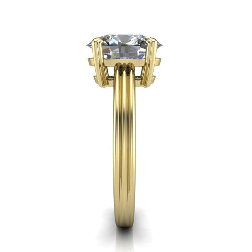 Reagan oval classic engagement ring in 18K Yellow Gold, side profile showing the channel-grooved polished band in side view