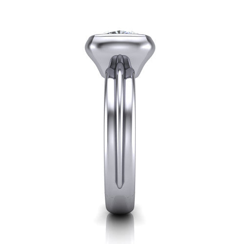 Kehlani cushion classic engagement ring in 14K White Gold, side profile showing the bezel setting and channel-grooved band in side view