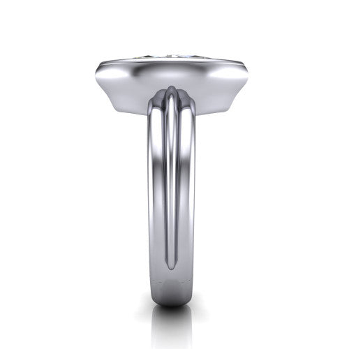 Kehlani marquise classic engagement ring in 18K White Gold, side profile showing the bezel setting and channel-grooved band in side view