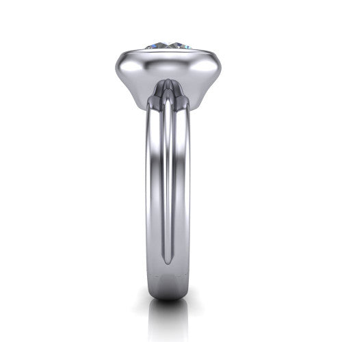 Kehlani round classic engagement ring in 14K White Gold, side profile showing the bezel setting and channel-grooved band in side view
