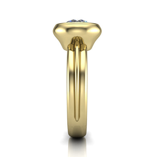 Kehlani round classic engagement ring in 14K Yellow Gold, side profile showing the bezel setting and channel-grooved band in side view