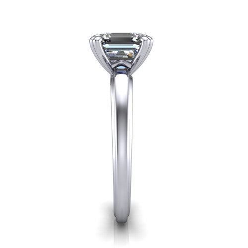 Erika square emerald-cut classic engagement ring in 18K White Gold, side profile showing the four-prong head and polished profile in side view
