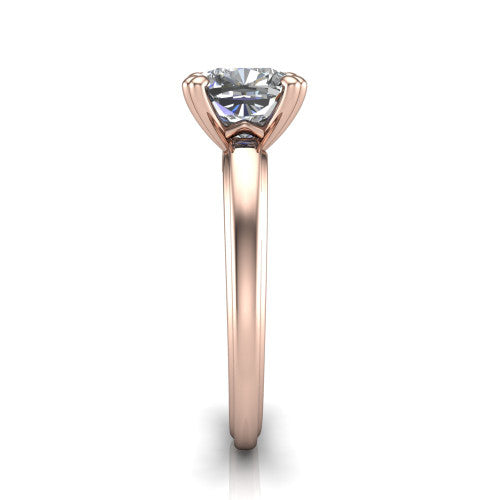 Erika cushion classic engagement ring in 18K Rose Gold, side profile showing the four-prong head and polished profile in side view
