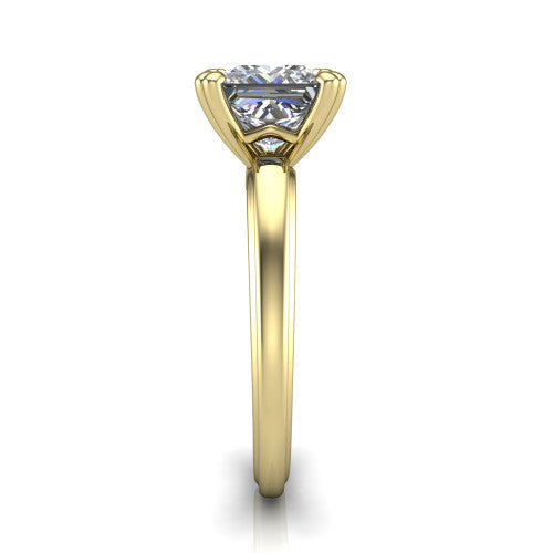 Erika princess-cut classic engagement ring in 14K Yellow Gold, side profile showing the four-prong head and polished profile in side view