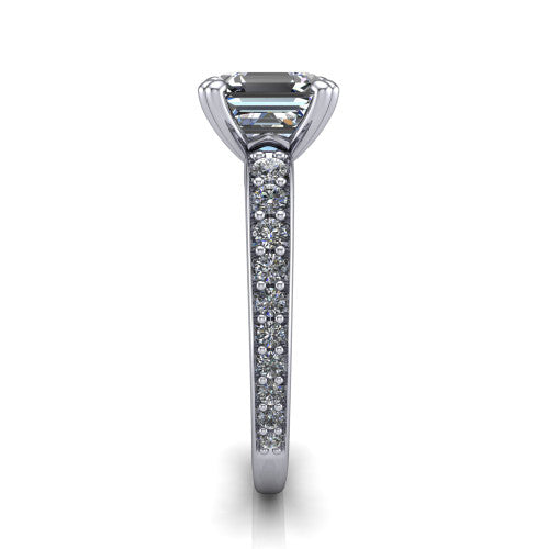 Sydney Square Emerald Shape Classic Engagement Ring in 18K White Gold