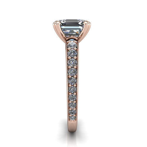 Sydney Square Emerald Shape Classic Engagement Ring in 18K Rose Gold