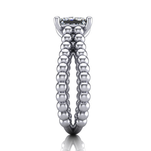 Parker princess-cut classic engagement ring in 18K White Gold, side profile showing the split beaded band in side view