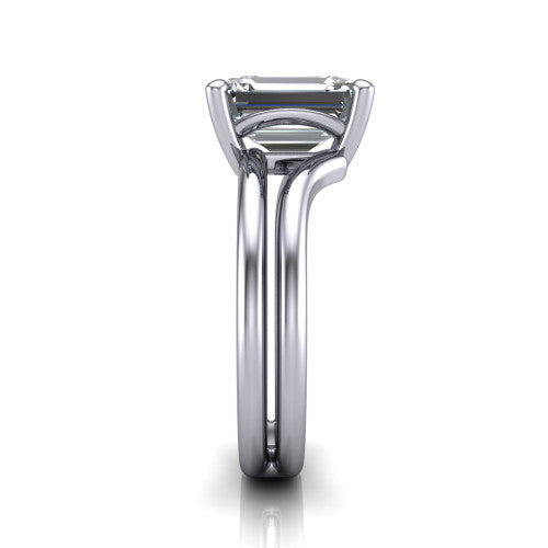 Khloe emerald-cut classic engagement ring in 14K White Gold, side profile showing the split polished band in side view