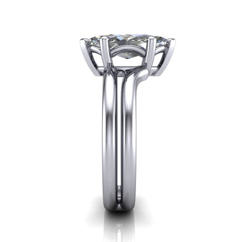 Khloe marquise classic engagement ring in 18K White Gold, side profile showing the split polished band in side view