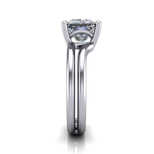 Khloe princess-cut classic engagement ring in Platinum, side profile showing the split polished band in side view