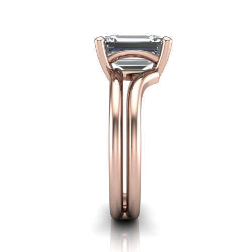 Khloe emerald-cut classic engagement ring in 18K Rose Gold, side profile showing the split polished band in side view