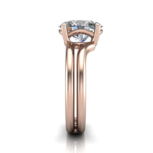 Khloe oval classic engagement ring in 14K Rose Gold, side profile showing the split polished band in side view