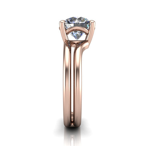 Khloe round classic engagement ring in 14K Rose Gold, side profile showing the split polished band in side view