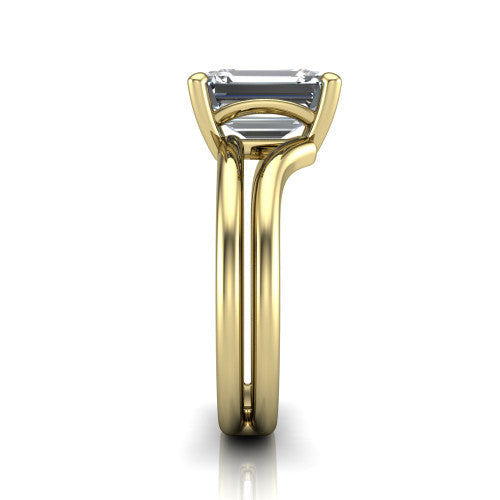 Khloe emerald-cut classic engagement ring in 14K Yellow Gold, side profile showing the split polished band in side view