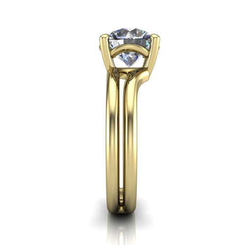 Khloe round classic engagement ring in 14K Yellow Gold, side profile showing the split polished band in side view