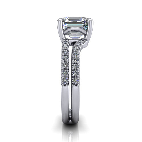Alexandra Square Emerald Shape Classic Engagement Ring in 18K White Gold