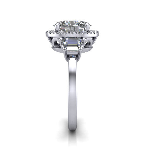 Anabella oval halo engagement ring in Platinum, side profile showing the halo, side stones, and polished band in profile