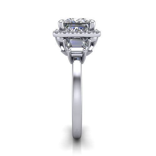 Anabella princess-cut halo engagement ring in 14K White Gold, side profile showing the halo, side stones, and polished band in profile