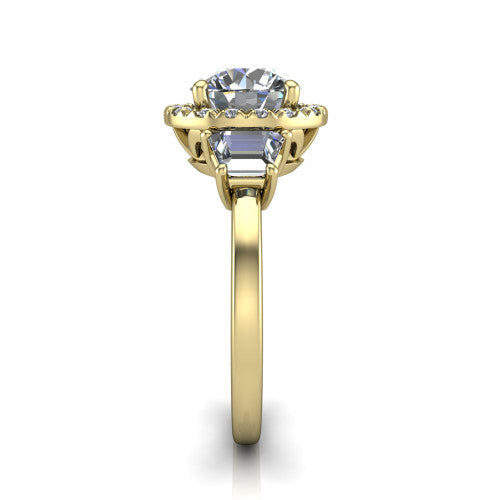Anabella round halo engagement ring in 14K Yellow Gold, side profile showing the halo, side stones, and polished band in profile