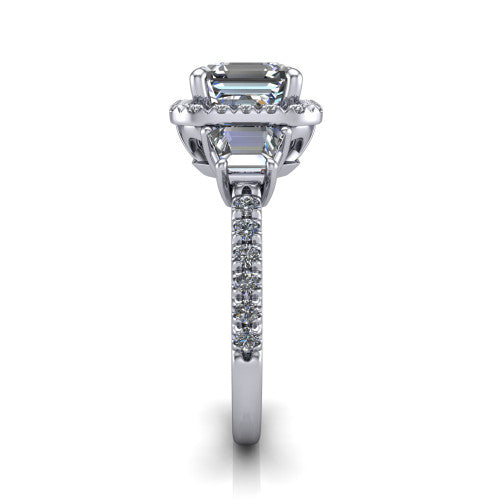 Amira Square Emerald Shape Halo Engagement Ring in Platinum