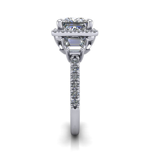 Amira Princess Shape Halo Engagement Ring in 14K White Gold