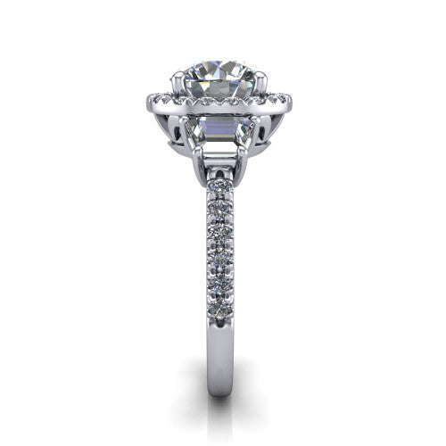Amira Round Shape Halo Engagement Ring in 18K White Gold