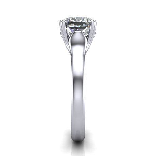 Faith cushion classic engagement ring in 14K White Gold, side profile showing the cathedral setting and polished band in side view