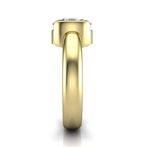 Morgan oval classic engagement ring in 14K Yellow Gold, side profile showing the half-bezel and wide polished band in side view