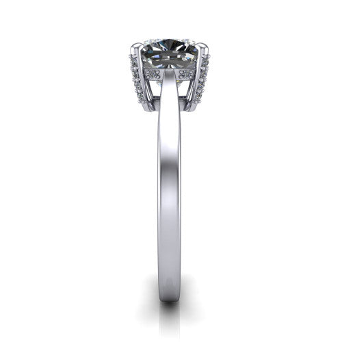 Finley cushion classic engagement ring in 14K White Gold, side profile showing the hidden halo and polished band in side view