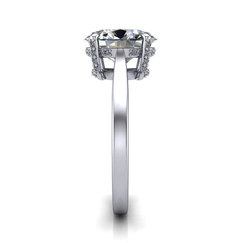 Finley oval classic engagement ring in 18K White Gold, side profile showing the hidden halo and polished band in side view