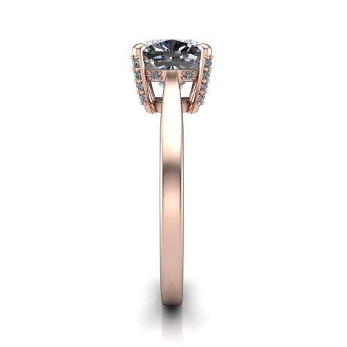 Finley cushion classic engagement ring in 14K Rose Gold, side profile showing the hidden halo and polished band in side view