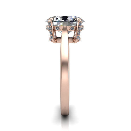 Finley oval classic engagement ring in 18K Rose Gold, side profile showing the hidden halo and polished band in side view