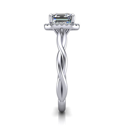 Alora Square Emerald Shape Halo Engagement Ring in 14K White Gold