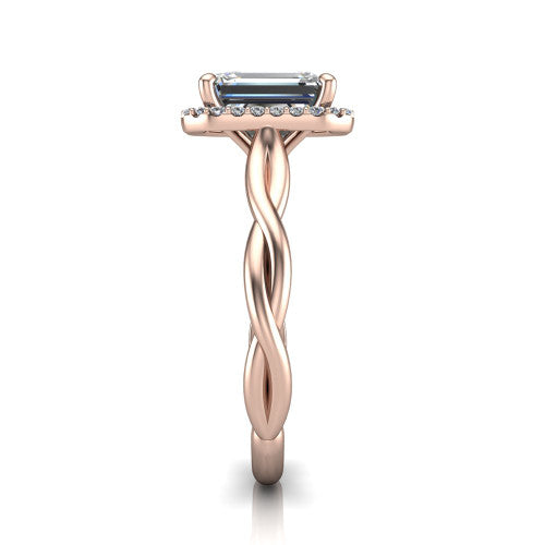 Alora Emerald Shape Halo Engagement Ring in 14K Rose Gold