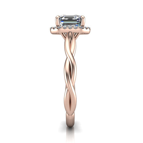 Alora Square Emerald Shape Halo Engagement Ring in 14K Rose Gold