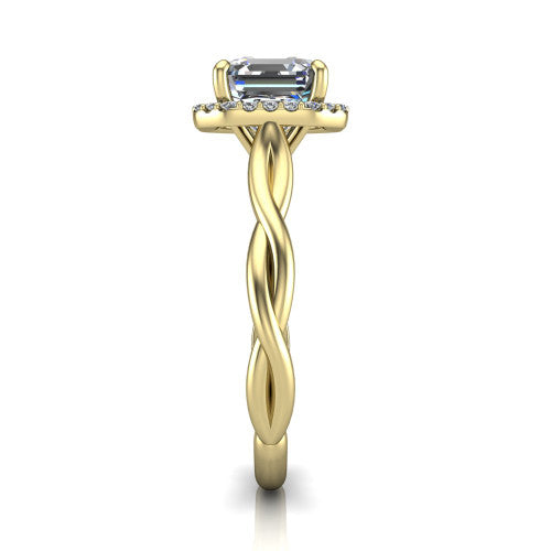 Alora Square Emerald Shape Halo Engagement Ring in 14K Yellow Gold