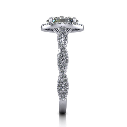 Dahlia Oval Shape Halo Engagement Ring in 14K White Gold