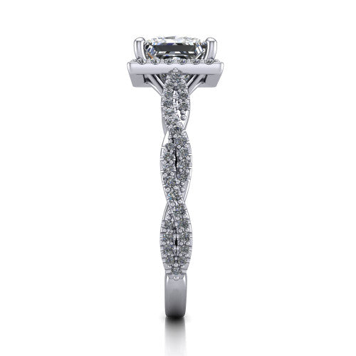 Dahlia Princess Shape Halo Engagement Ring in 18K White Gold