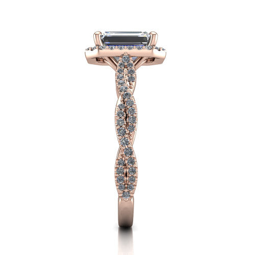 Dahlia Emerald Shape Halo Engagement Ring in 14K Rose Gold