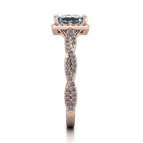 Dahlia Princess Shape Halo Engagement Ring in 14K Rose Gold