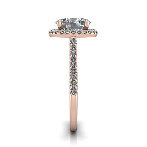 Palmer oval halo engagement ring in 14K Rose Gold, side profile showing the hidden heart detail and pave band