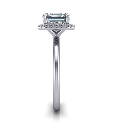 Carmen Square Emerald Shape Halo Engagement Ring in Platinum