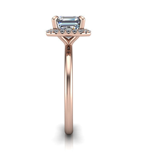 Carmen Square Emerald Shape Halo Engagement Ring in 14K Rose Gold