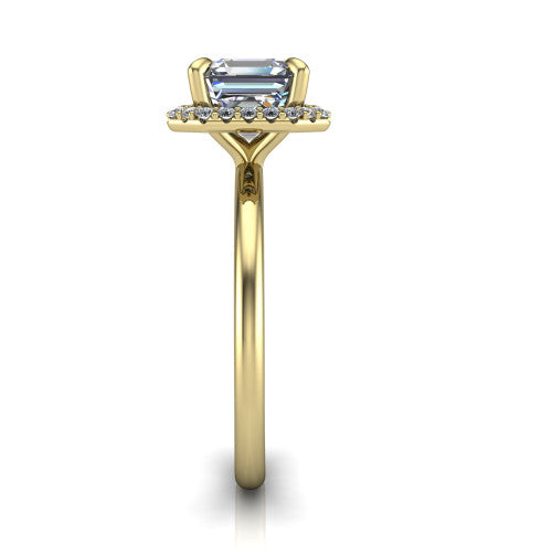 Carmen Square Emerald Shape Halo Engagement Ring in 18K Yellow Gold
