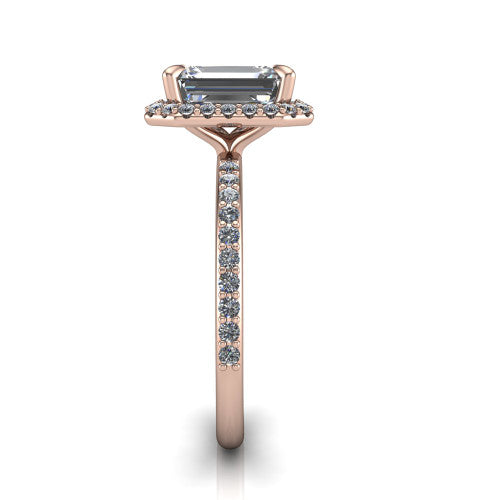 Talia Emerald Shape Halo Engagement Ring in 18K Rose Gold