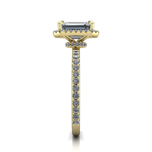 Violetta Emerald Shape Halo Engagement Ring in 14K Yellow Gold