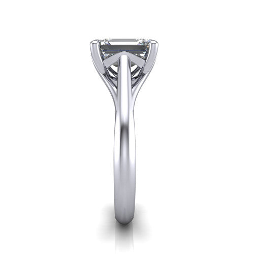 Francesca emerald-cut solitaire engagement ring in 14K White Gold, side profile showing the split shank and openwork gallery