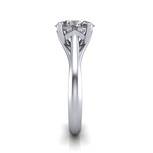 Francesca oval solitaire engagement ring in Platinum, side profile showing the split shank and openwork gallery