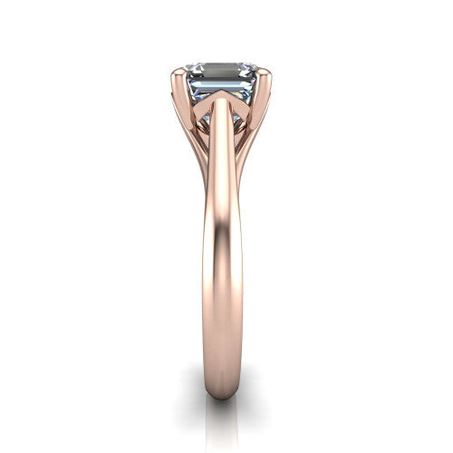 Francesca square emerald-cut solitaire engagement ring in 14K Rose Gold, side profile showing the split shank and openwork gallery
