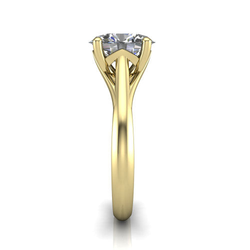 Francesca oval solitaire engagement ring in 14K Yellow Gold, side profile showing the split shank and openwork gallery
